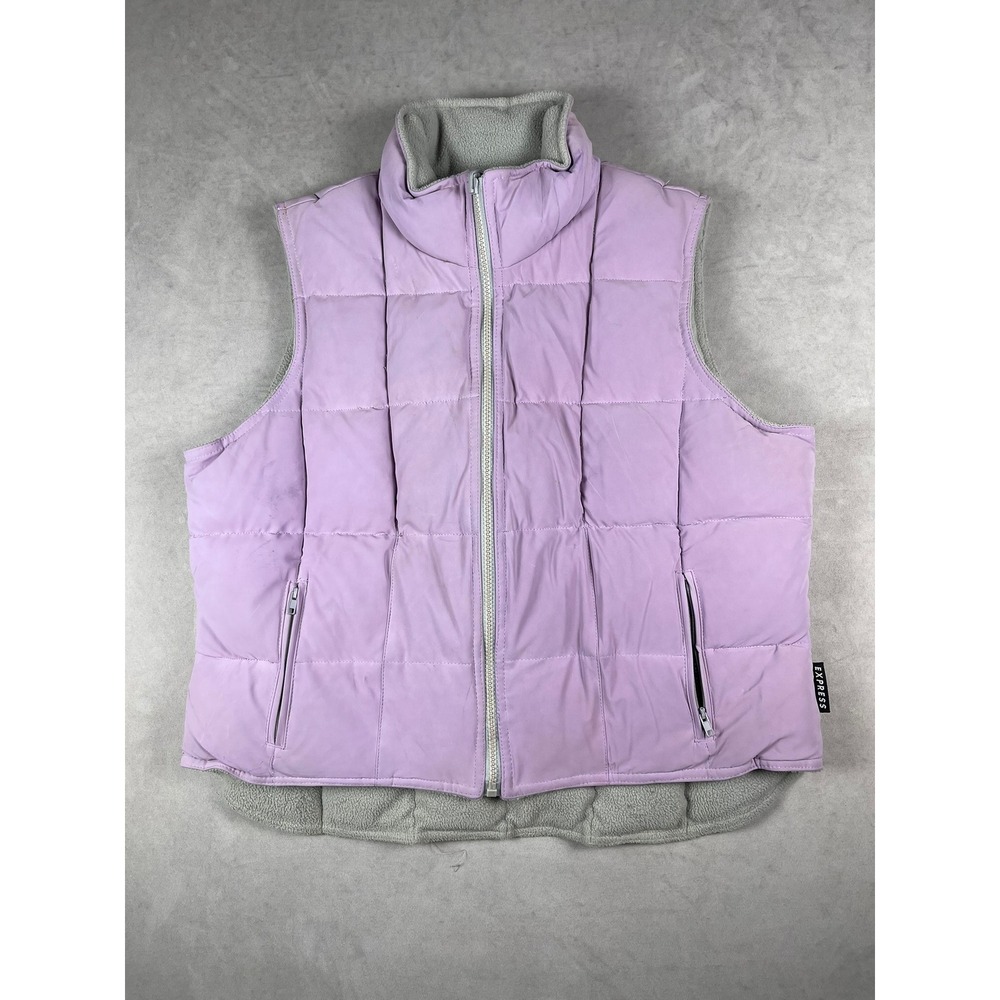 Express World Brand Womens Lavender Purple Quilted Puffer Vest Fleece Lined Sz L